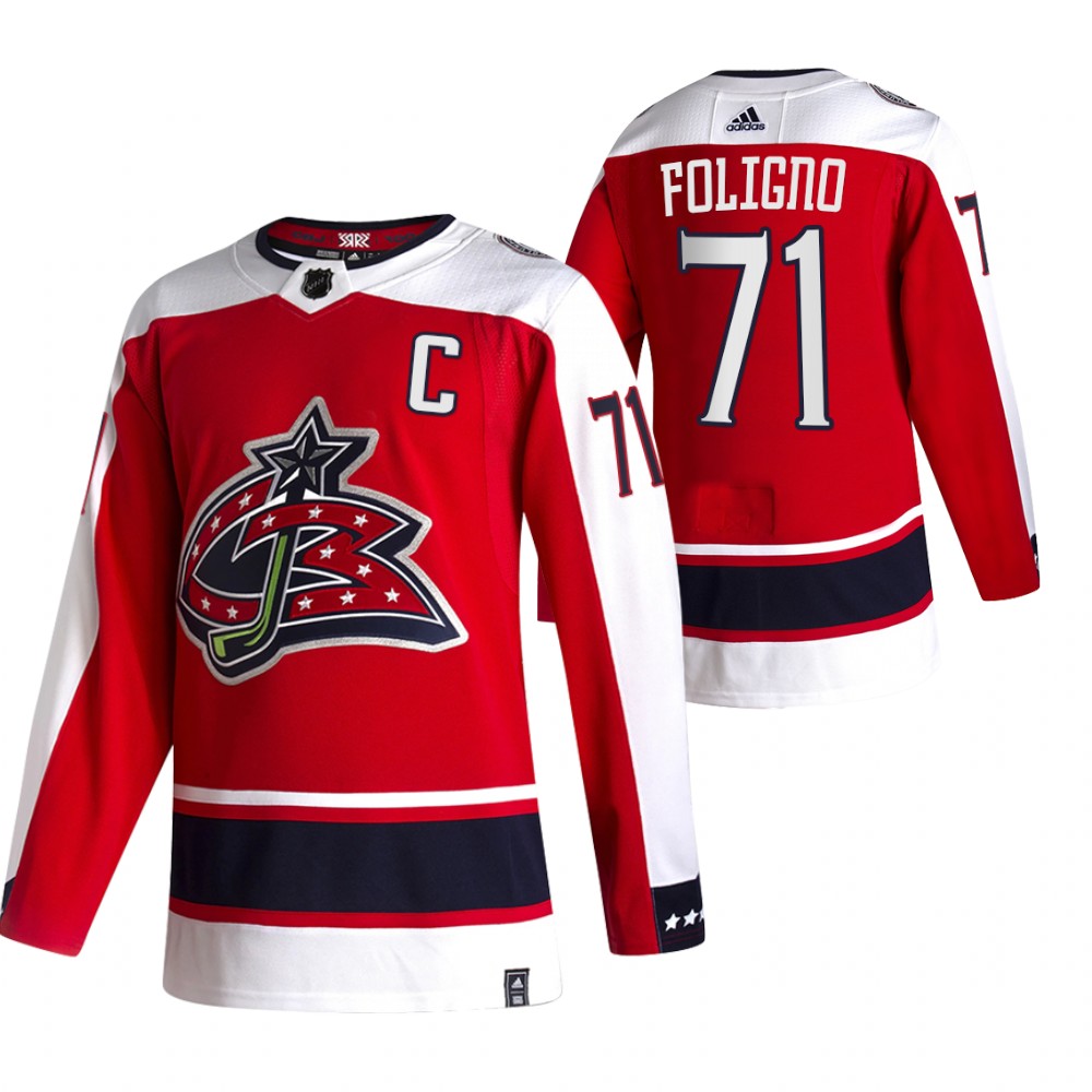 2021 Adidias Columbus Blue Jackets #71 Nick Foligno Red Men Reverse Retro Alternate NHL Jersey
